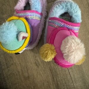 Paw Patrol Kids Plush Pom-Pom Slippers in Pink, Purple, Yellow, Mint